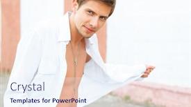  Presentation with key - Presentation theme having closeup-hi-key-portrait-shot background and a sky blue colored foreground