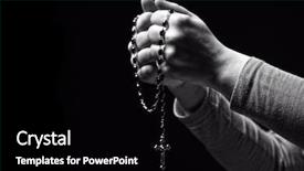  Presentation with rosary - Amazing PPT theme having closeup image of hands and rosary backdrop and a black colored foreground