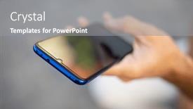  Presentation with social networks - PPT theme with closeup-image-of-male-hands background and a gray colored foreground