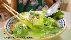  Presentation with restaurant - Colorful theme enhanced with closeup-image-of-vietnamese-pho backdrop and a gold colored foreground