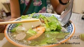  Presentation with restaurant - PPT theme having closeup-image-of-vietnamese-pho background and a yellow colored foreground