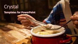  Presentation with eating - Beautiful PPT theme featuring closeup-image-of-woman-eating backdrop and a wine colored foreground