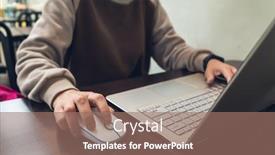  Presentation with coffee shop - Audience pleasing presentation design consisting of closeup image of woman working at a coffee shop backdrop and a coral colored foreground