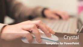  Presentation with chocholate and coffee - Presentation theme featuring closeup image of woman working at a coffee shop background and a coral colored foreground