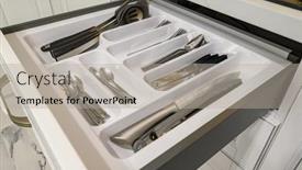 Presentation with cutlery - PPT theme consisting of closeup-inside-view-to-open background and a light gray colored foreground