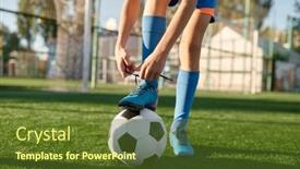  Presentation with football - PPT theme having closeup-little-football-player-tying background and a tawny brown colored foreground
