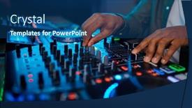  Presentation with sound - Presentation featuring closeup-male-hand-on-sound background and a ocean colored foreground