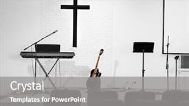  Presentation with microphone - Amazing theme having closeup microphone in auditorium backdrop and a gray colored foreground