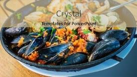  Presentation with shrimp - Beautiful presentation featuring closeup-mix-seafood-shrimp backdrop and a coral colored foreground