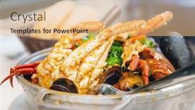  Presentation with seafood - Beautiful PPT layouts featuring closeup-mix-seafood-soup-pot backdrop and a coral colored foreground
