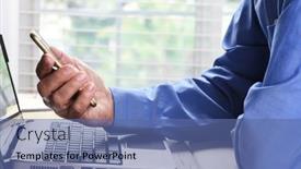  Presentation with man holding phone - Slides enhanced with closeup-o-f-a-man background and a ocean colored foreground