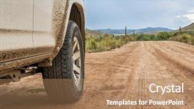  Presentation with dirt car - Presentation theme having closeup of 4x4 suv car background and a coral colored foreground