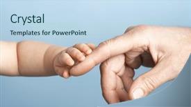  Presentation with finger - Cool new slides with closeup of a baby holding backdrop and a sky blue colored foreground