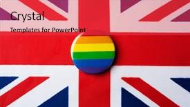  Presentation with rainbow flag - Colorful presentation design enhanced with closeup of a badge patterned backdrop and a red colored foreground