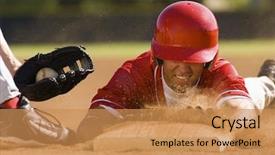  Presentation with base - Beautiful slides featuring closeup of a baseball player backdrop and a coral colored foreground
