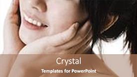  Presentation with beautiful skin - Amazing theme having closeup of a beautiful chinese woman with smooth clear skin looking into the camera and holding her face with her hands backdrop and a coral colored foreground