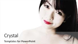  Presentation with beautiful skin - Slides with closeup of a beautiful chinese woman who has extremely fair skin and bright red lips background and a white colored foreground