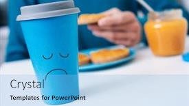  Presentation with coffee cup - Colorful PPT theme enhanced with closeup-of-a-blue-cup backdrop and a light blue colored foreground