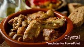  Presentation with roasted chicken - Theme consisting of closeup-of-a-bowl background and a wine colored foreground