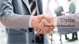  Presentation with handshake - Amazing slides having closeup of a business handshake backdrop and a coral colored foreground