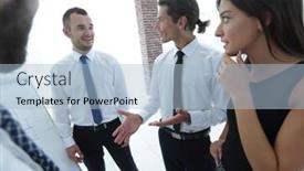  Presentation with current - Audience pleasing theme consisting of closeup of a business team discussing the current issues backdrop and a light blue colored foreground