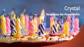  Presentation with candle - Colorful presentation theme enhanced with closeup of a cake with some unlit candles and just one lit candle after blowing out the cake backdrop and a ocean colored foreground