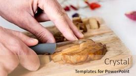  Presentation with cutting board - PPT theme having closeup-of-a-cauacsian-man background and a coral colored foreground