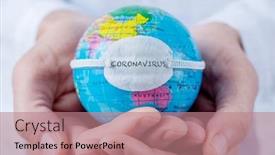  Presentation with coronavirus - PPT layouts enhanced with closeup-of-a-caucasian-doctor background and a coral colored foreground