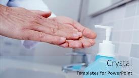  Presentation with hand sanitizer - Audience pleasing slide deck consisting of closeup-of-a-caucasian-doctor backdrop and a light blue colored foreground