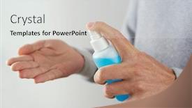  Presentation with hand sanitizer - PPT theme enhanced with closeup-of-a-caucasian-man background and a white colored foreground