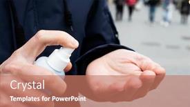  Presentation with hand sanitizer - Audience pleasing slides consisting of closeup-of-a-caucasian-man backdrop and a coral colored foreground