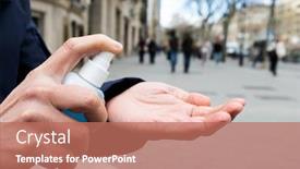  Presentation with hand sanitizer - PPT layouts enhanced with closeup-of-a-caucasian-man background and a coral colored foreground