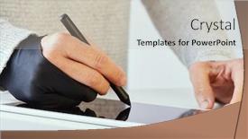  Presentation with digital pen - Beautiful theme featuring closeup-of-a-caucasian-man backdrop and a light gray colored foreground