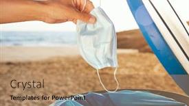  Presentation with face mask - Slide deck having closeup-of-a-caucasian-man background and a coral colored foreground