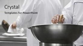  Presentation with food and ingredients toxic - PPT theme having closeup of a chef mixing ingredients in a bowl background and a light gray colored foreground