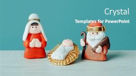  Presentation with saint joseph - Slide deck enhanced with closeup-of-a-childish-depiction background and a teal colored foreground