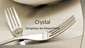  Presentation with tablecloth - Colorful theme enhanced with closeup of a couple of forks and a plate on a beige tablecloth backdrop and a mint green colored foreground