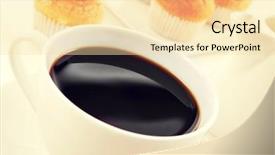  Presentation with muffins - PPT theme having closeup of a cup of coffee and a pile of magdalenas the typical spanish plain muffins in a white plate on a set table filtered background and a blonde colored foreground