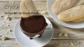  Presentation with pastries - Colorful slide deck enhanced with closeup of a cup of xocolata i melindros hot chocolate with typical pastries of catalonia spain on a rustic wooden table backdrop and a coral colored foreground