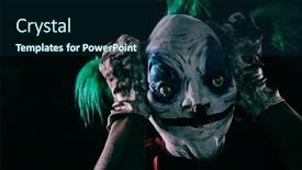  Presentation with clown - Slides with closeup-of-a-disturbing-evil background and a navy blue colored foreground