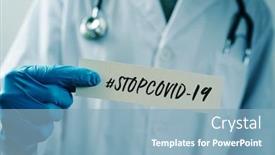  Presentation with surgical gloves - Audience pleasing PPT layouts consisting of closeup-of-a-doctor-man backdrop and a light blue colored foreground