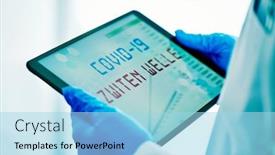  Presentation with surgical gloves - Amazing PPT layouts having closeup-of-a-doctor-man backdrop and a light blue colored foreground