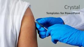  Presentation with surgical gloves - Colorful slide deck enhanced with closeup-of-a-doctor-man backdrop and a light gray colored foreground