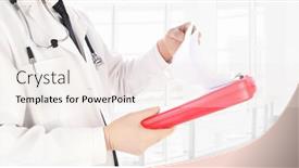  Presentation with patients - Theme having closeup-of-a-doctor-reading background and a sky blue colored foreground