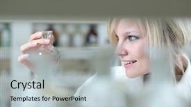  Presentation with covid 19 researcher - Audience pleasing presentation design consisting of closeup of a female researcher backdrop and a  colored foreground