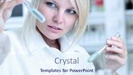  Presentation with chemicals - Beautiful presentation design featuring closeup of a female researcher holding test tubes with chemicals while carrying out some experiments in a laboratory backdrop and a sky blue colored foreground