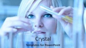  Presentation with research - Slide deck consisting of closeup of a female researcher background and a light blue colored foreground