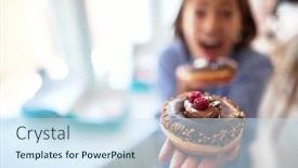  Presentation with chocolate shop - Slide deck featuring closeup-of-a-girl-holding background and a sky blue colored foreground