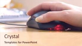  Presentation with computer - Colorful PPT theme enhanced with closeup of a hand operating backdrop and a  colored foreground