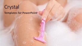  Presentation with shaving - PPT layouts with closeup of a hand of a young caucasian woman shaving legs background and a coral colored foreground
